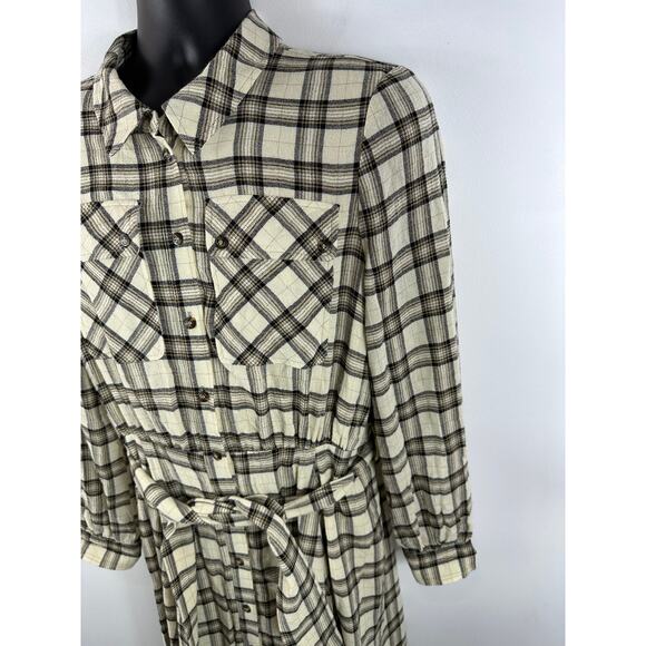 Sezane Lauretta Cream Casablanca Plaid Wool Blend Flannel Maxi Dress Size 42/10 - Picture 11 of 16